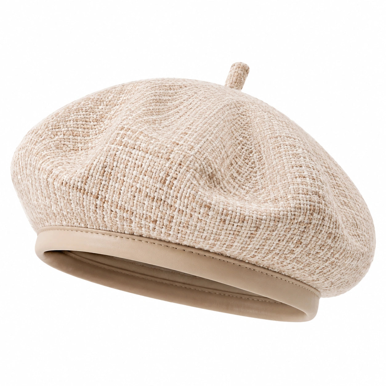 Berretto basco taglia unica in tessuto bouclé beige con bordo liscio stile casual