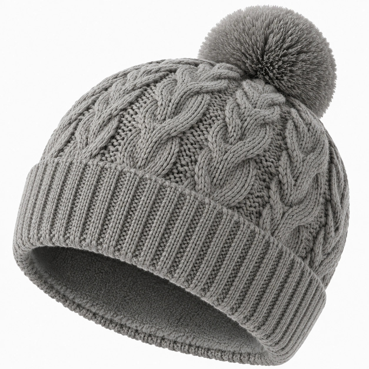 Berretto in maglia grigio taglia unica con pon pon - fodera morbida per inverno