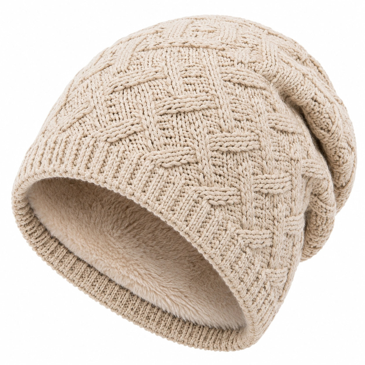Berretto in maglia taglia unica beige con fodera morbida stile casual