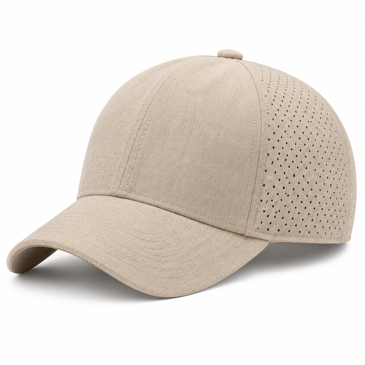 Cappellino da baseball taglia unica beige in tessuto traforato - visiera curva traspirante