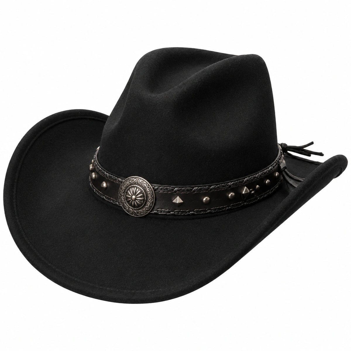 Cappello cowboy taglia unica in feltro nero con fascia decorativa stile western