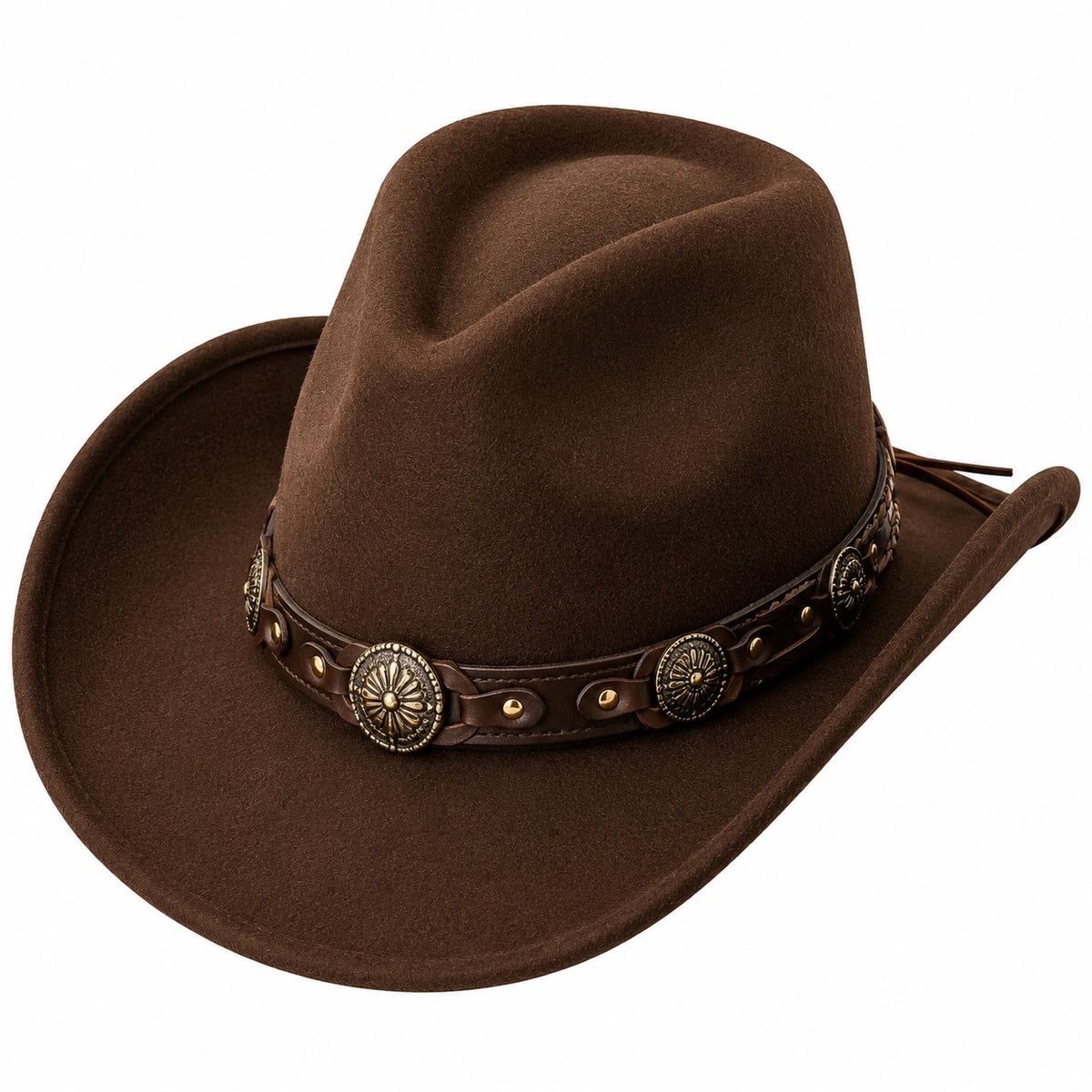 Cappello cowboy taglia unica in tessuto effetto feltro marrone con fascia decorativa stile western