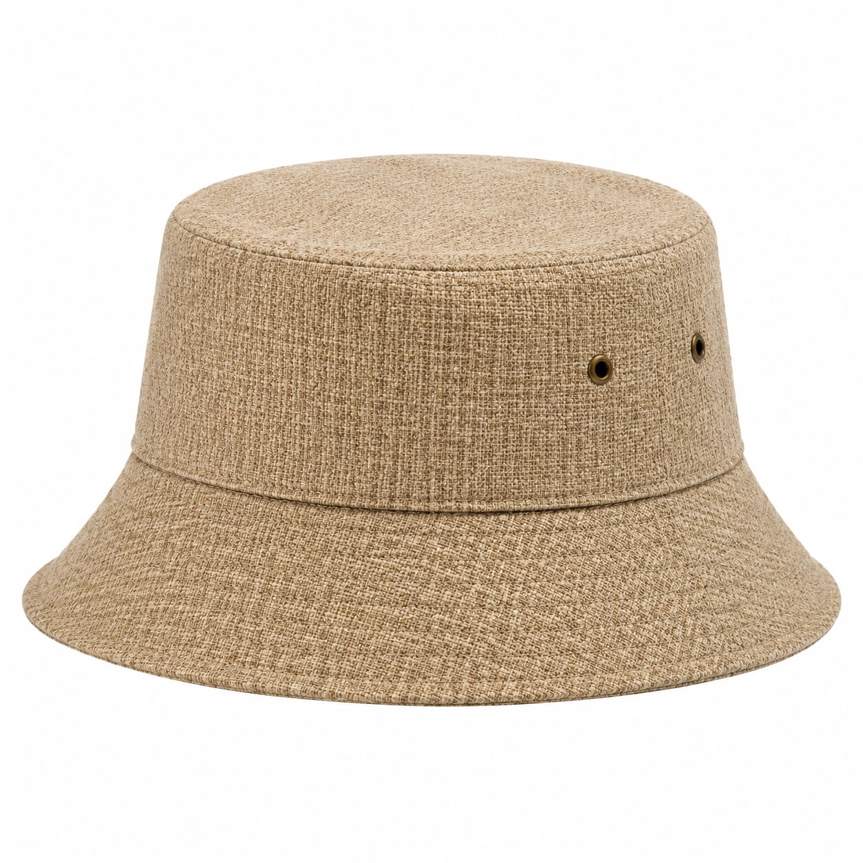 Cappello pescatore taglia unica in tessuto beige con falda ampia e occhielli