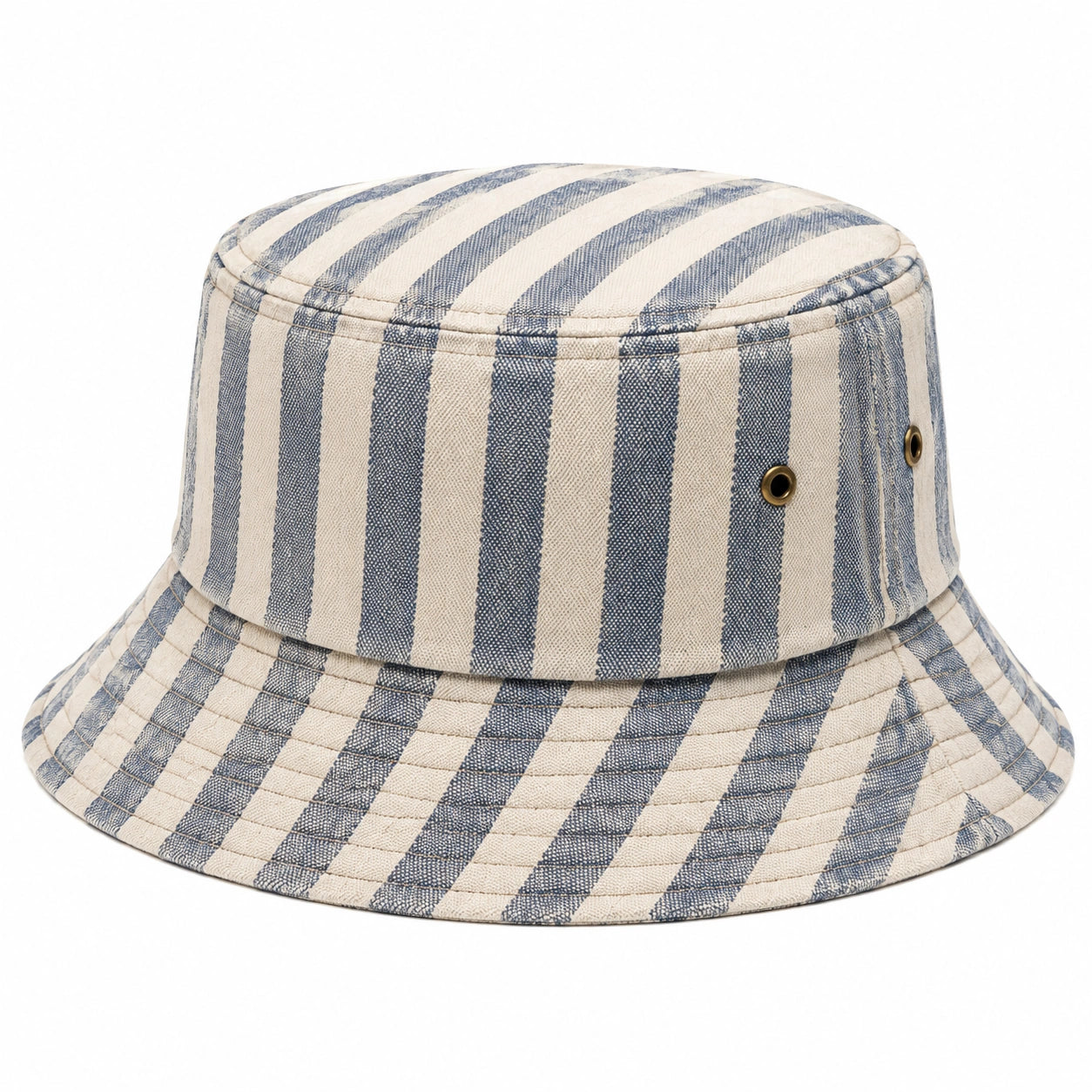 Cappello pescatore taglia unica in tessuto a righe blu e beige con occhielli traspiranti