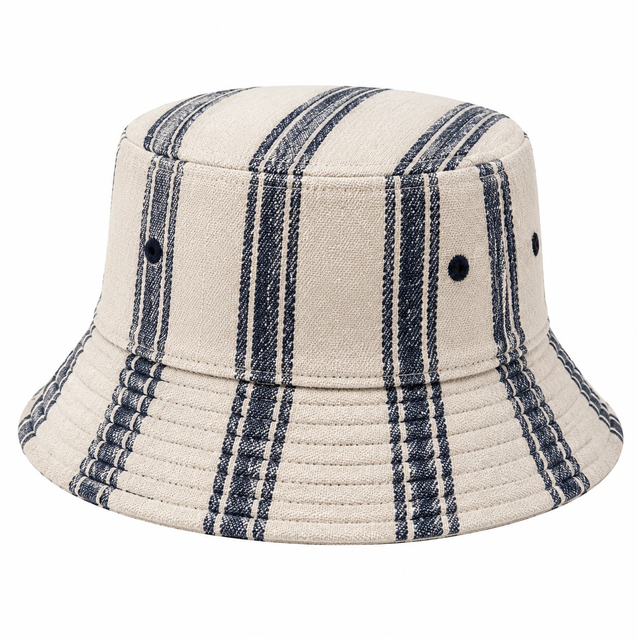 Cappello pescatore taglia unica in tessuto beige e blu a righe stile casual
