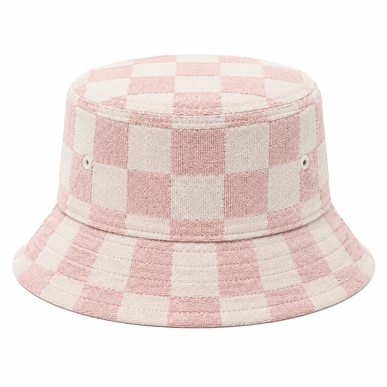 Cappello pescatore taglia unica in tessuto a spugna rosa e crema a quadri - stile casual