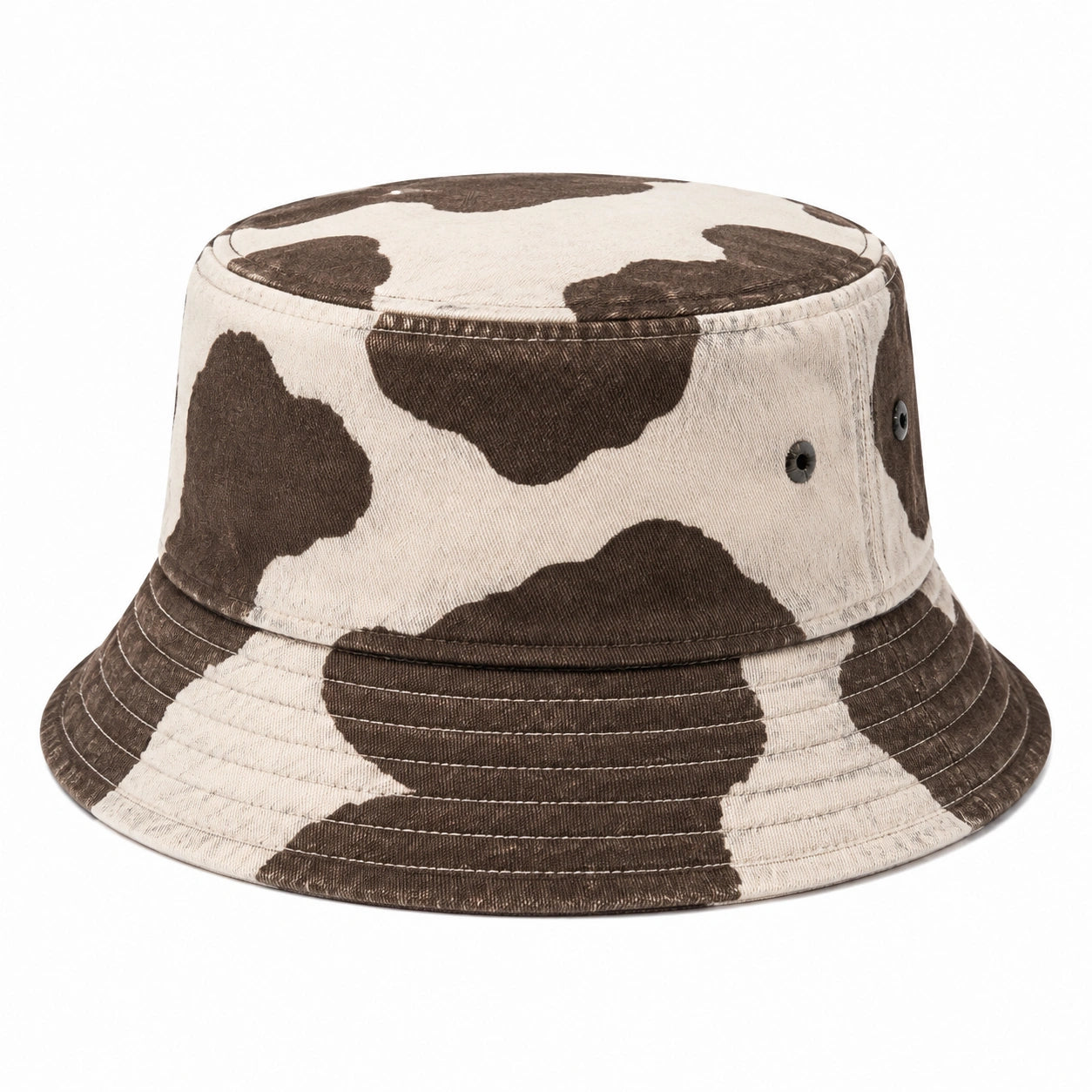 Cappello pescatore taglia unica in tessuto marrone e beige con motivo maculato - tesa morbida