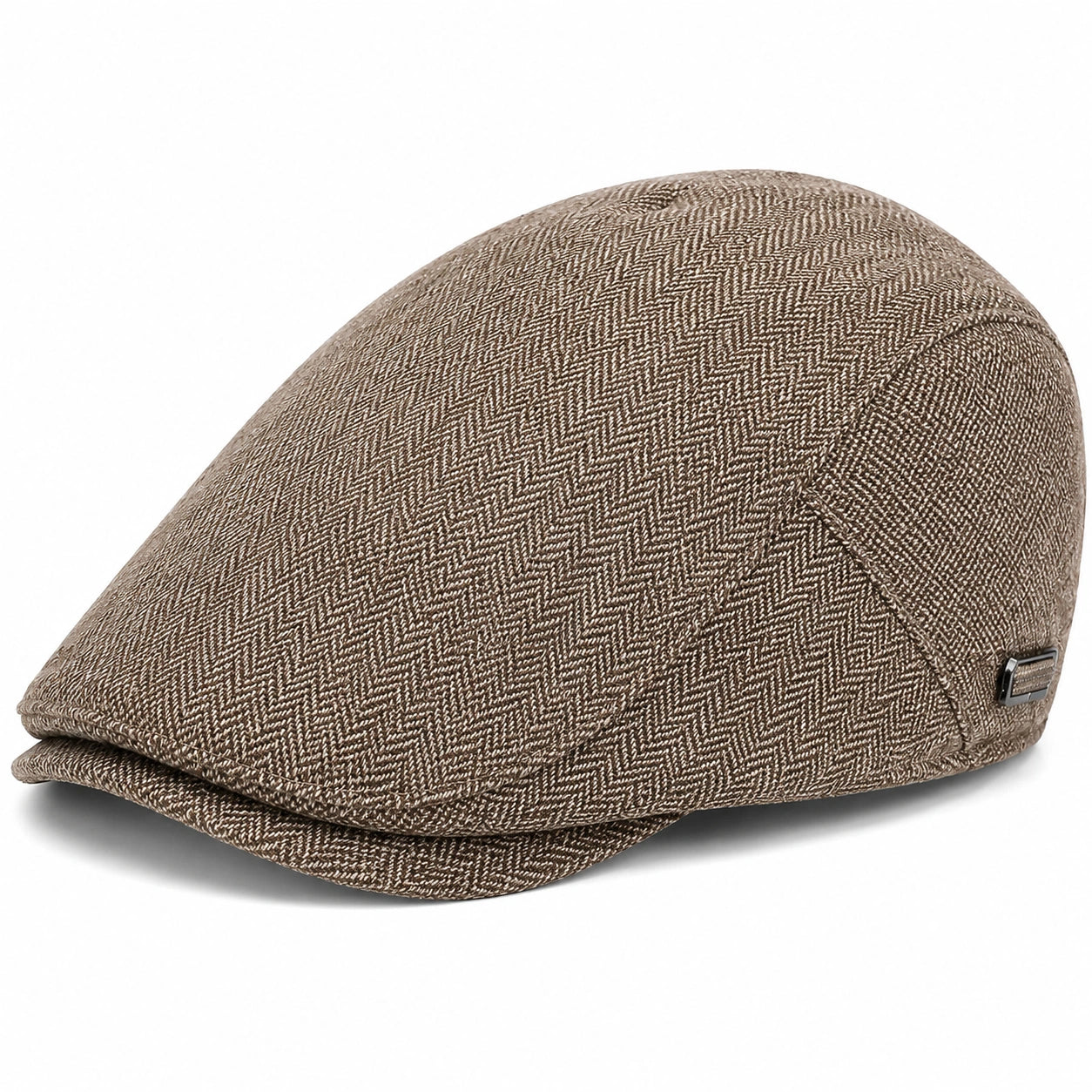 Cappello piatto taglia unica marrone in tessuto a spina di pesce stile classico