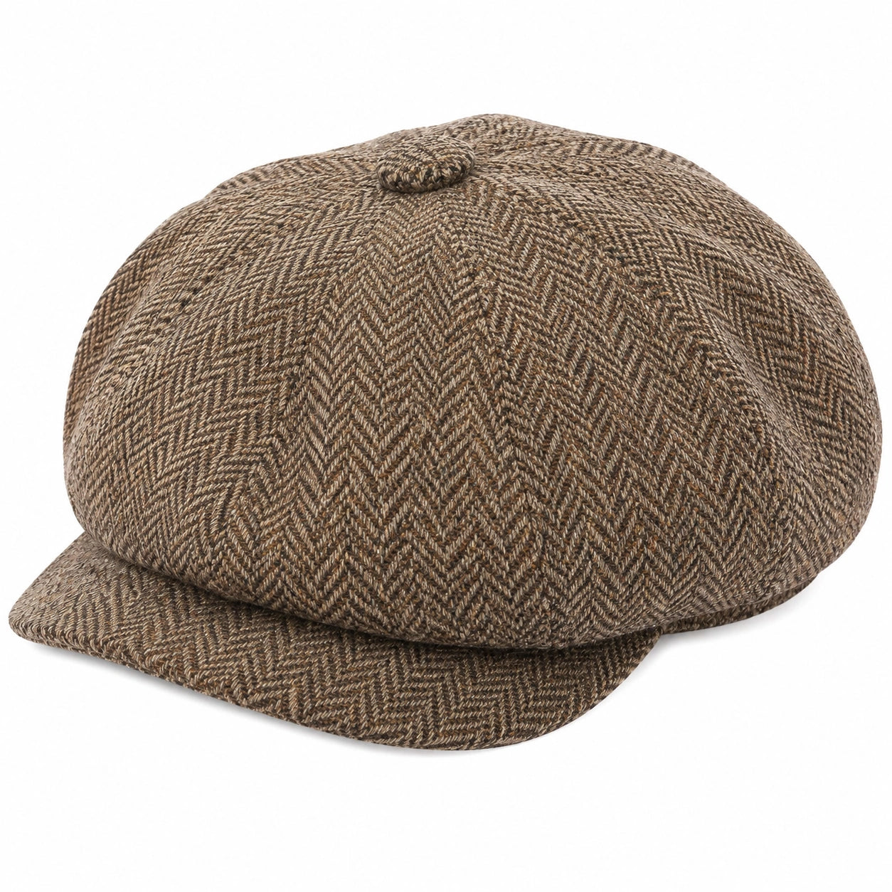 Cappello coppola taglia unica marrone in tessuto a spina di pesce - stile classico