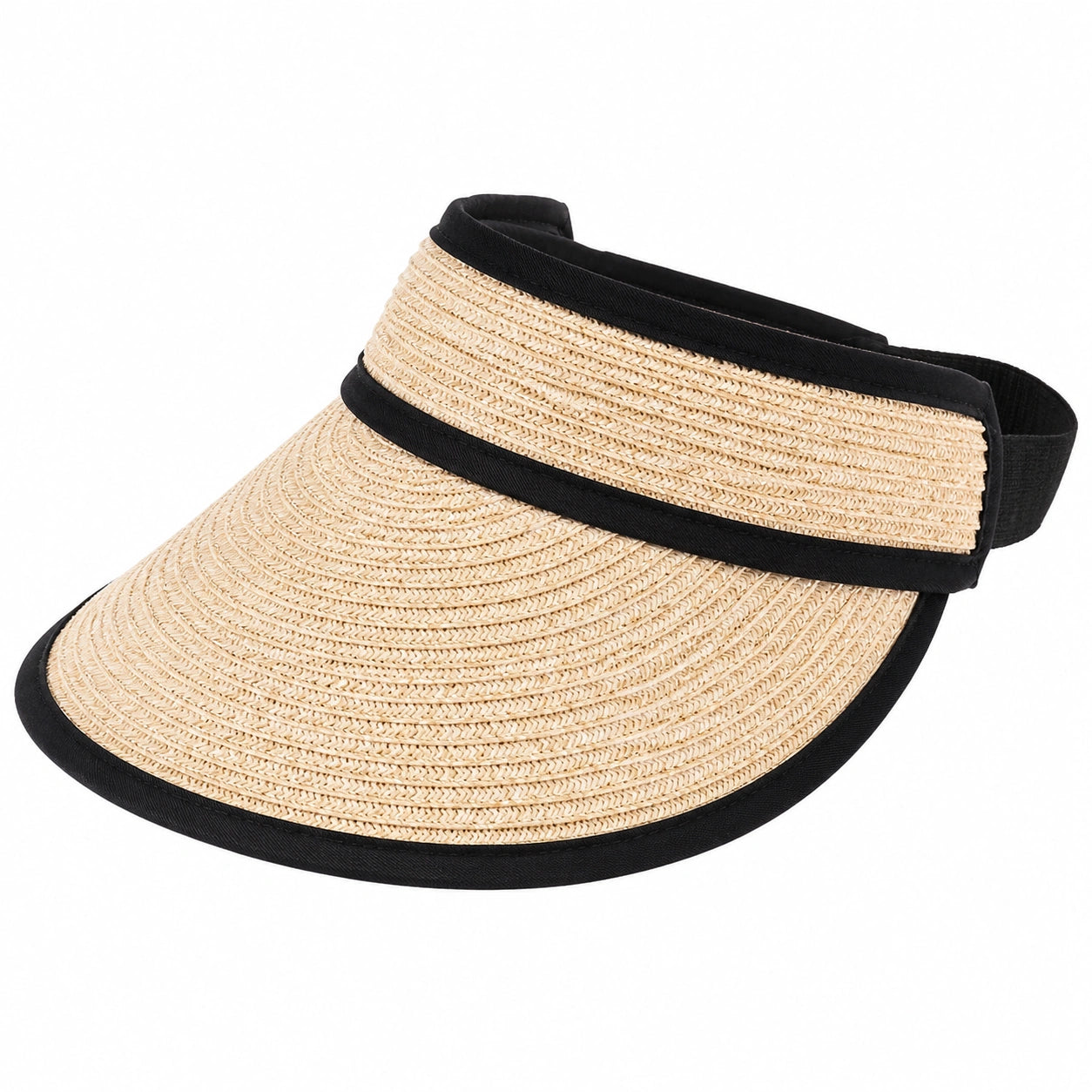 Visiera taglia unica in fibra intrecciata beige e nera - parasole regolabile